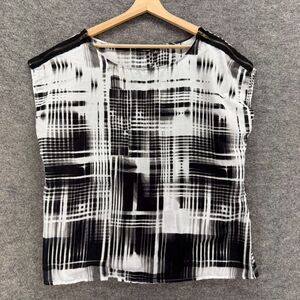 A New Approach Blouse Women XL Black Plaid Sleeveless Wide Strap Pullover Casual